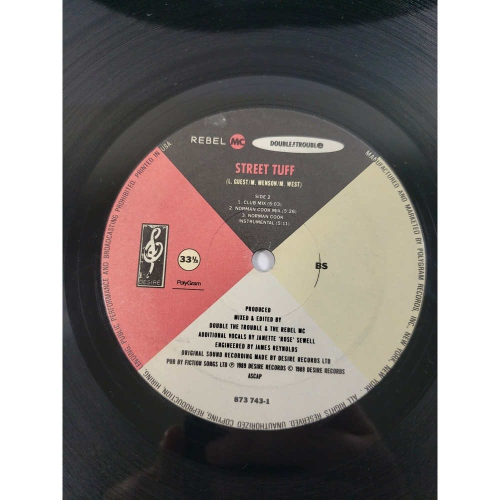 REBEL MC, DOUBLE TROUBLE STREET TUFF 12" SINGLE RECORD VINYL 1989 EX/EX - Picture 2 of 2